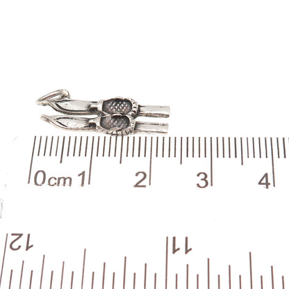 800 Silver Antique Art Deco Skis Oxidized Charm Pendant