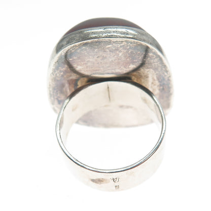 925 Sterling Silver Vintage LA Poland Real Amber Modernist Domed Ring Size 8