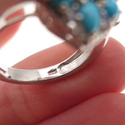 Chuck Clemency 925 Sterling Silver Real Turquoise & Tanzanite Floral Ring Size 8