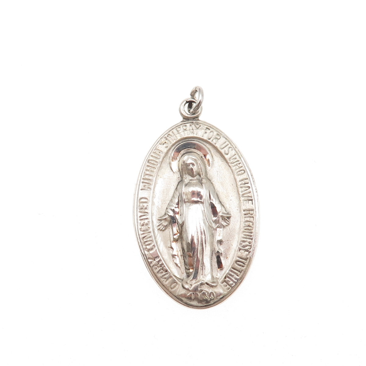 925 Sterling Silver Vintage St. Mary Miraculous Religious Charm Pendant