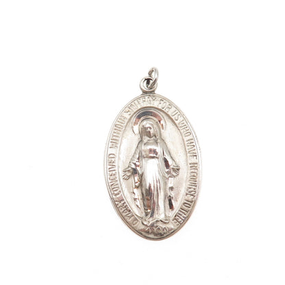 925 Sterling Silver Vintage St. Mary Miraculous Religious Charm Pendant