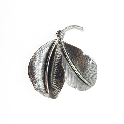 DANECRAFT 925 Sterling Silver Vintage Modernist Floral Leaf Oxidized Pin Brooch
