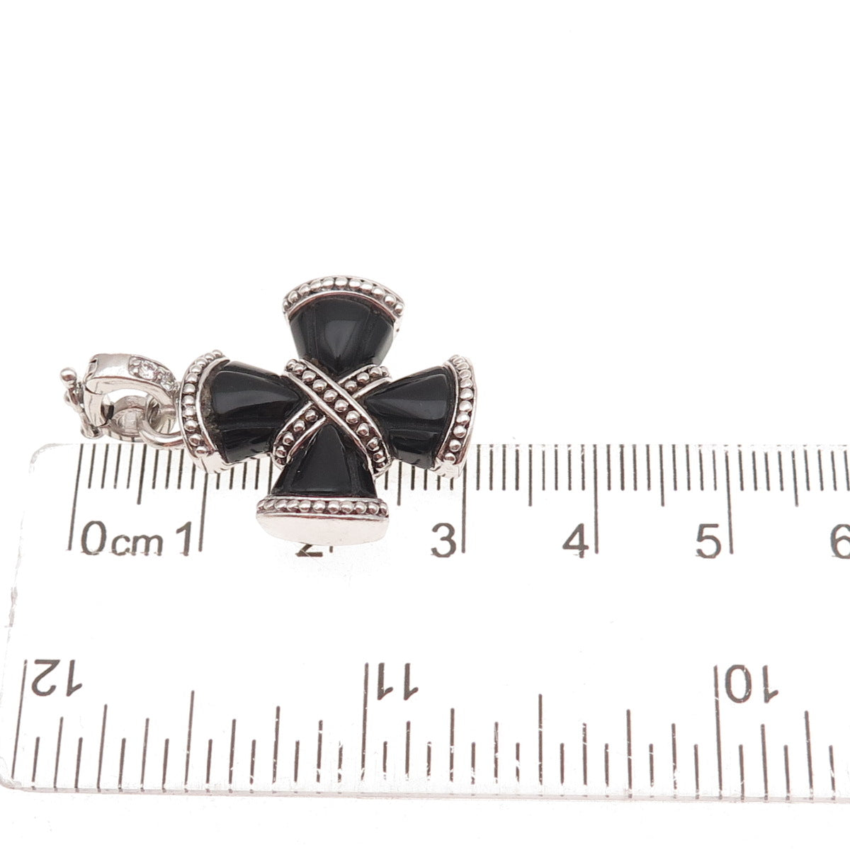 Judith Ripka 925 Sterling Silver Real Black Onyx & C Z Cross Charm Pendant