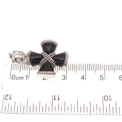 Judith Ripka 925 Sterling Silver Real Black Onyx & C Z Cross Charm Pendant