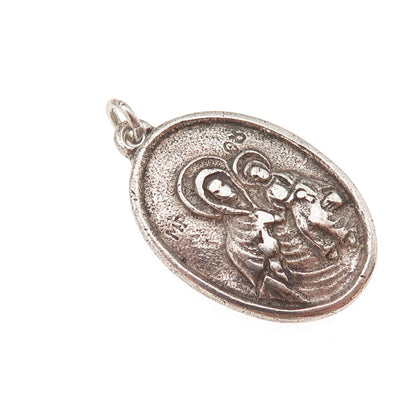925 Sterling Silver Antique Art Deco Saint Anne Religious Medal Charm Pendant