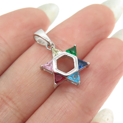 925 Sterling Silver Multi-Color C Z Star of David Judaica Pendant