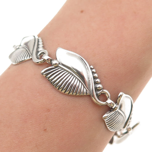 925 Sterling Silver Antique Art Deco Floral Oxidized Bracelet 6.5"