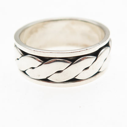 925 Sterling Silver Vintage Woven Oxidized Rotating Band Ring Size 9