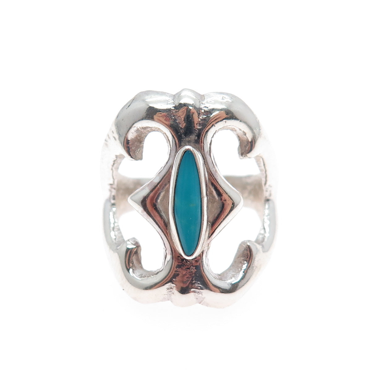 Old Pawn 925 Sterling Silver Vintage Southwestern Turquoise Tribal Ring Size 8