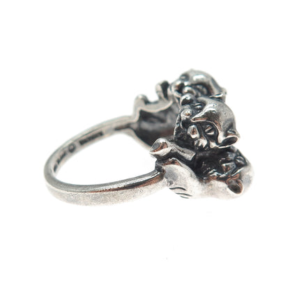 KABANA 925 Sterling Silver Vintage Kitty Cat Oxidized Ring Size 8