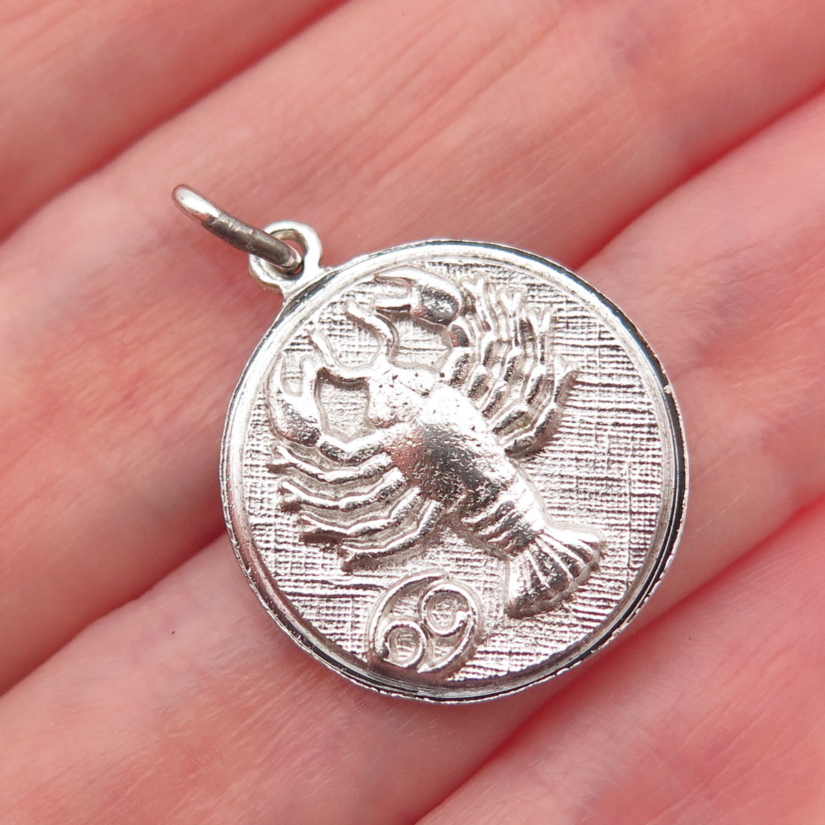 925 Sterling Silver Vintage Cancer Zodiac Sign Mini Charm Pendant