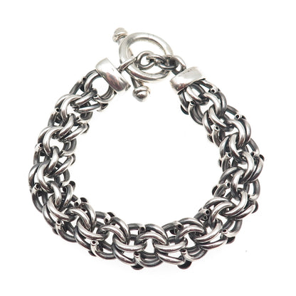 950 Silver Vintage Mexico Heavy 67.6g Bismark Link Oxidized Bracelet 7.5"