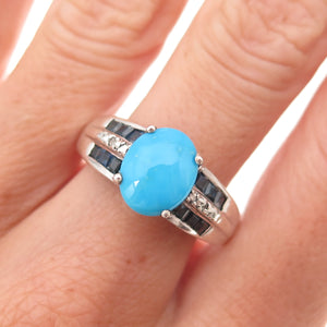 Chuck Clemency Sterling Silver Real Diamond Turquoise Sapphire Ring Size 9.75