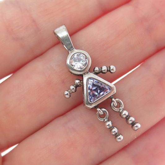 925 Sterling Vintage Multi-C Z February Birthstone Girl Articulated Pendant