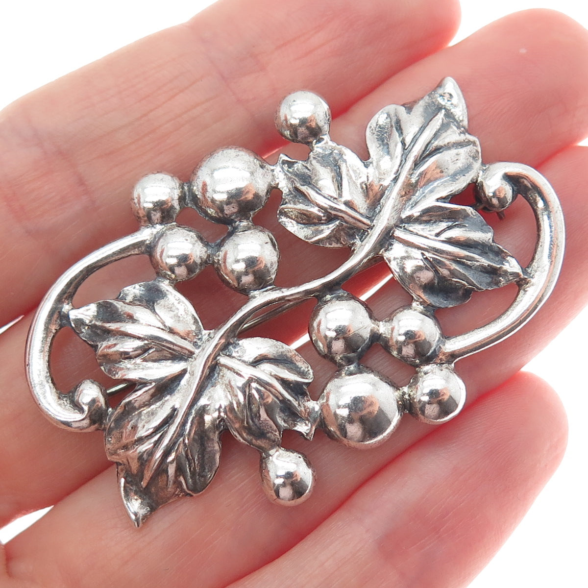 DANECRAFT 925 Sterling Silver Antique Art Deco Floral Leaf Oxidized Pin Brooch