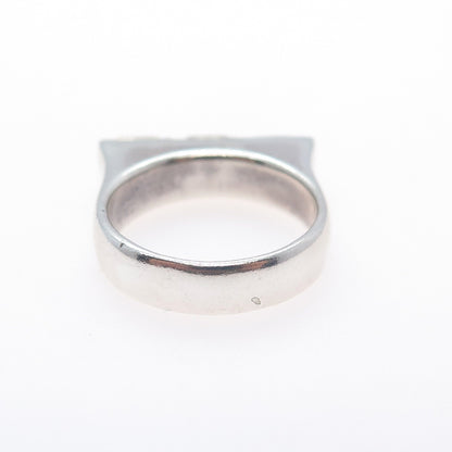 925 Sterling Silver 14K Gold Vintage Real Black Onyx Modernist Ring Size 8