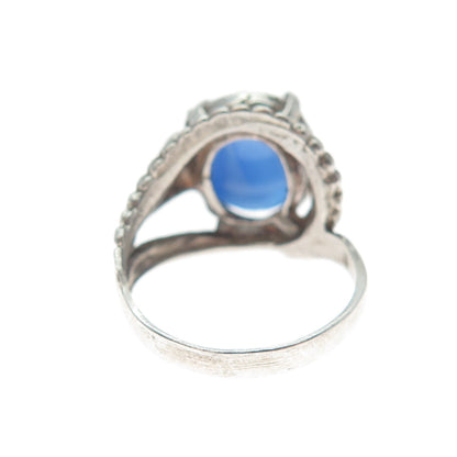 925 Sterling Silver Vintage Star Sapphire Imitation Modernist Ring Size 6.75