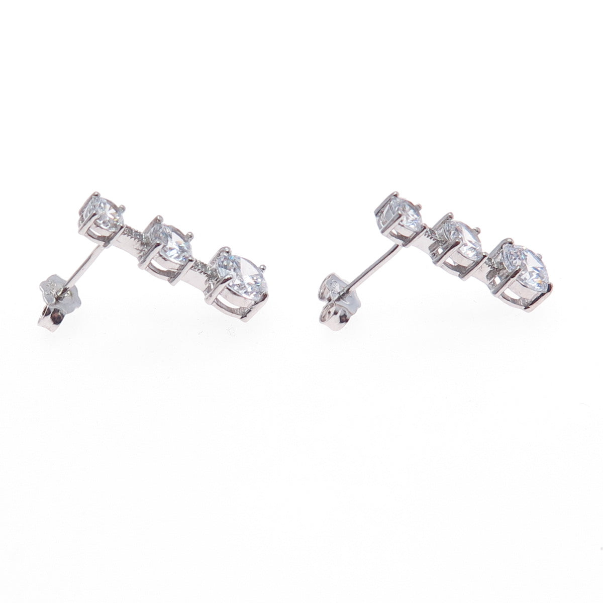 925 Sterling Silver Graduated Round-Cut C Z Drop Earrings