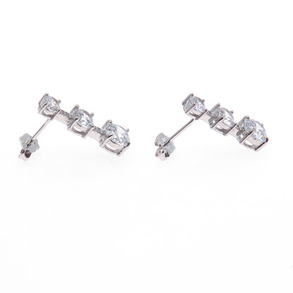 925 Sterling Silver Graduated Round-Cut C Z Drop Earrings