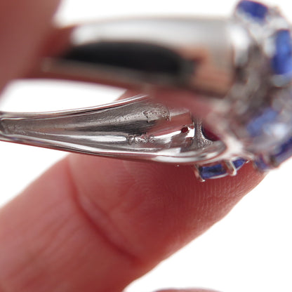925 Sterling Silver Real Tanzanite & White Topaz Ring Size 8