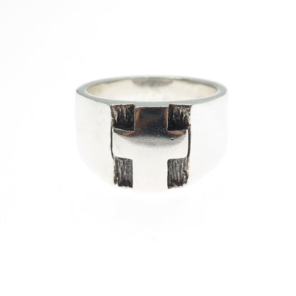925 Sterling Silver Vintage Cross Oxidized Ring Size 10.75