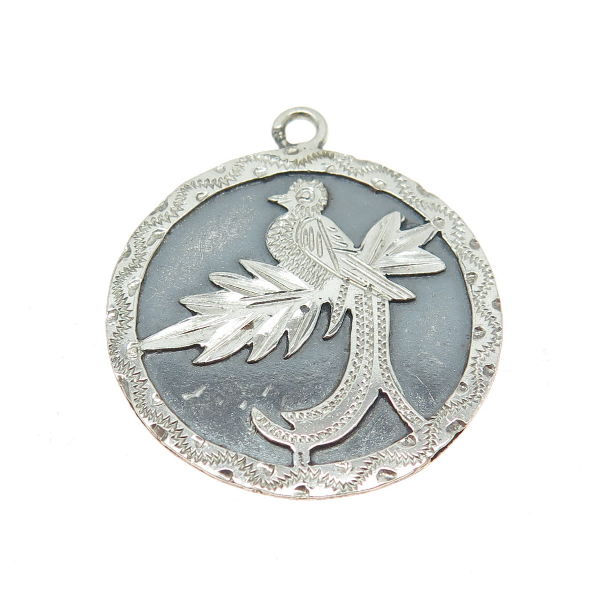 925 Sterling Silver Vintage Long-Tailed Widowbird Oxidized Round Pendant