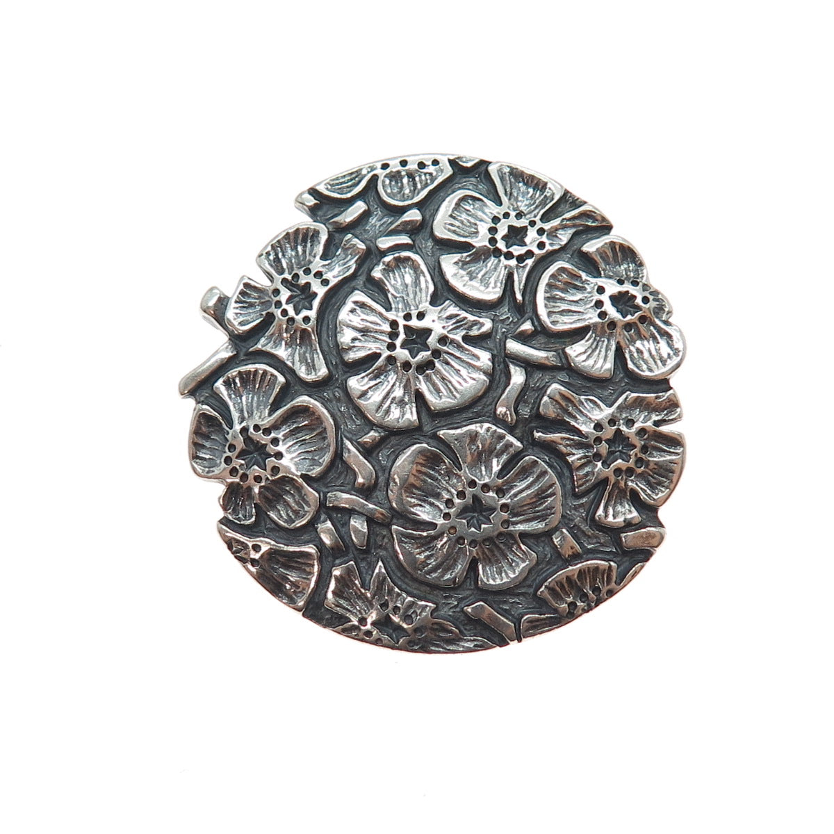 925 Sterling Silver Vintage 1992 Modernist Flower Oxidized Pin Brooch