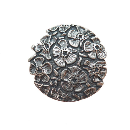 925 Sterling Silver Vintage 1992 Modernist Flower Oxidized Pin Brooch