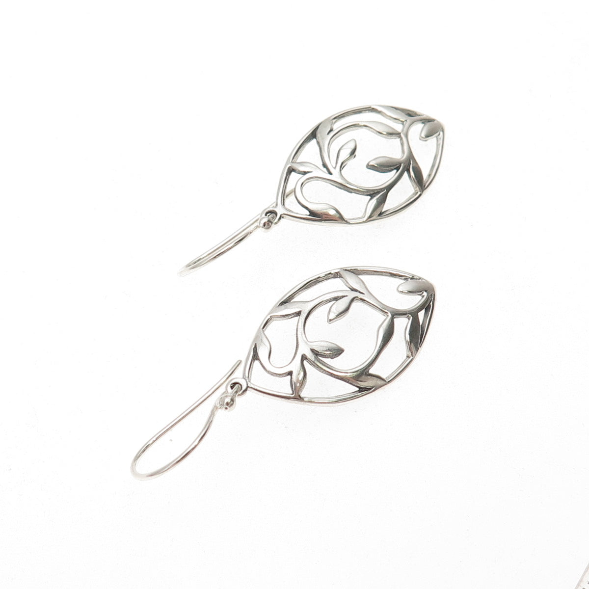 925 Sterling Silver Vintage Floral Dangle Earrings