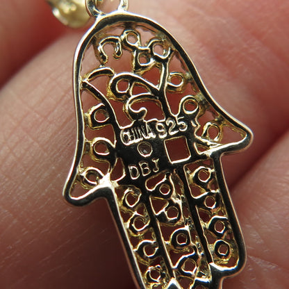 DBJ DEE BERKLE 925 Sterling Silver Gold Plated Real Diamond Hamsa Charm Pendant