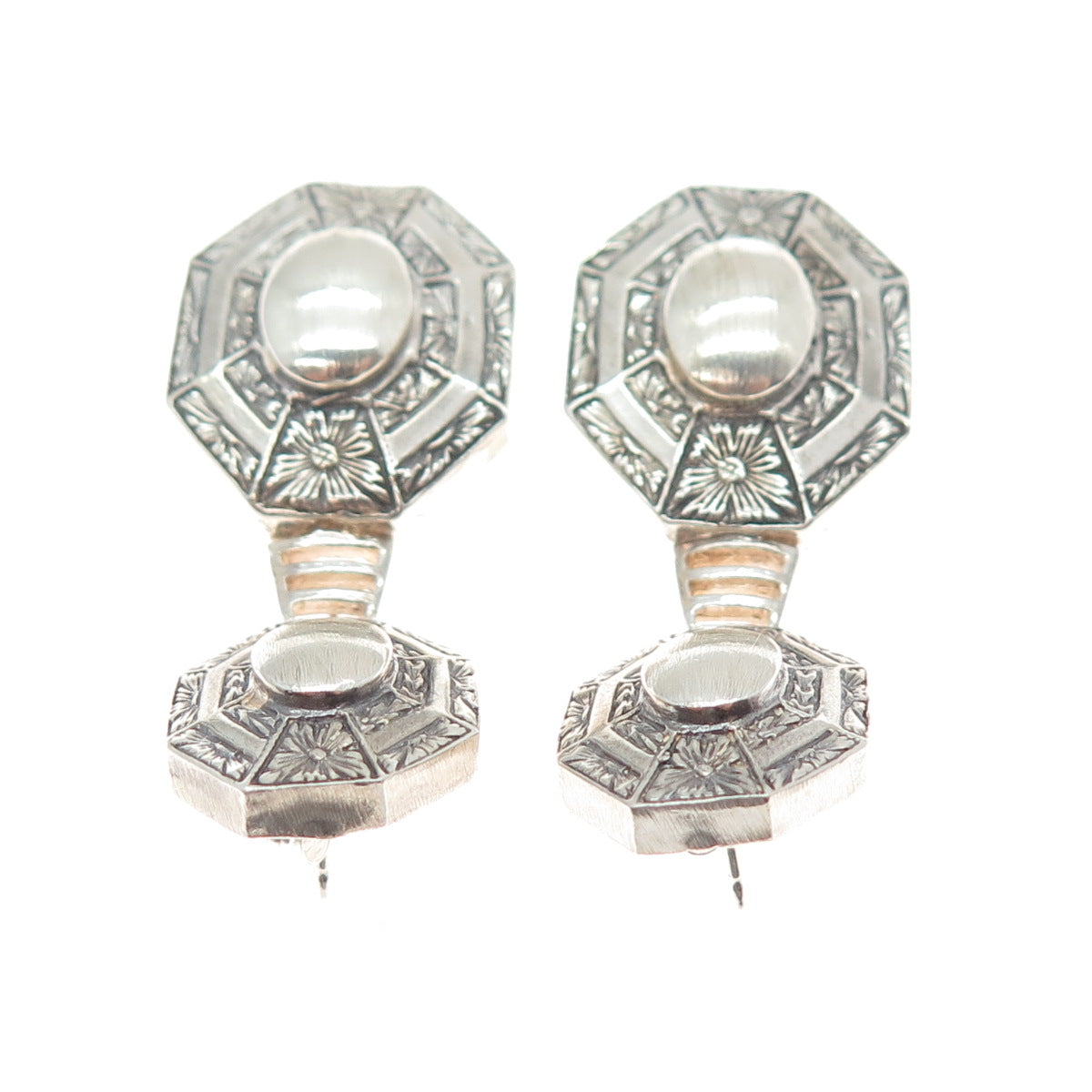 ANATOLI 925 Sterling Silver Vintage Engraved Flower Oxidized Dangle Earrings
