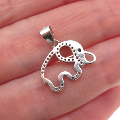 925 Sterling Silver Round-Cut Black & White C Z Elephant Mini Charm Pendant