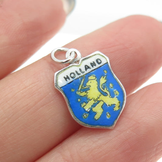 REU 800 Silver Vintage Colorful Enamel "Holland" Coat of Arms Charm Pendant