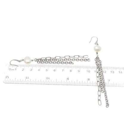 925 Sterling Silver Vintage Italy Real Baroque Pearl Tassel Dangle Earrings