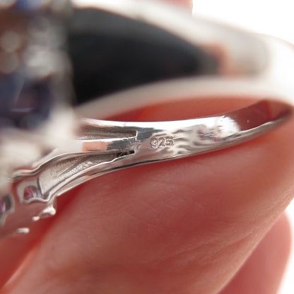 925 Sterling Silver Real Oval-Cut Tanzanite & Round-Cut White Topaz Ring Size 8