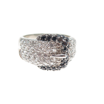 CWE Charles Winston Sterling Silver Black & White C Z Belt Buckle Ring Size 7