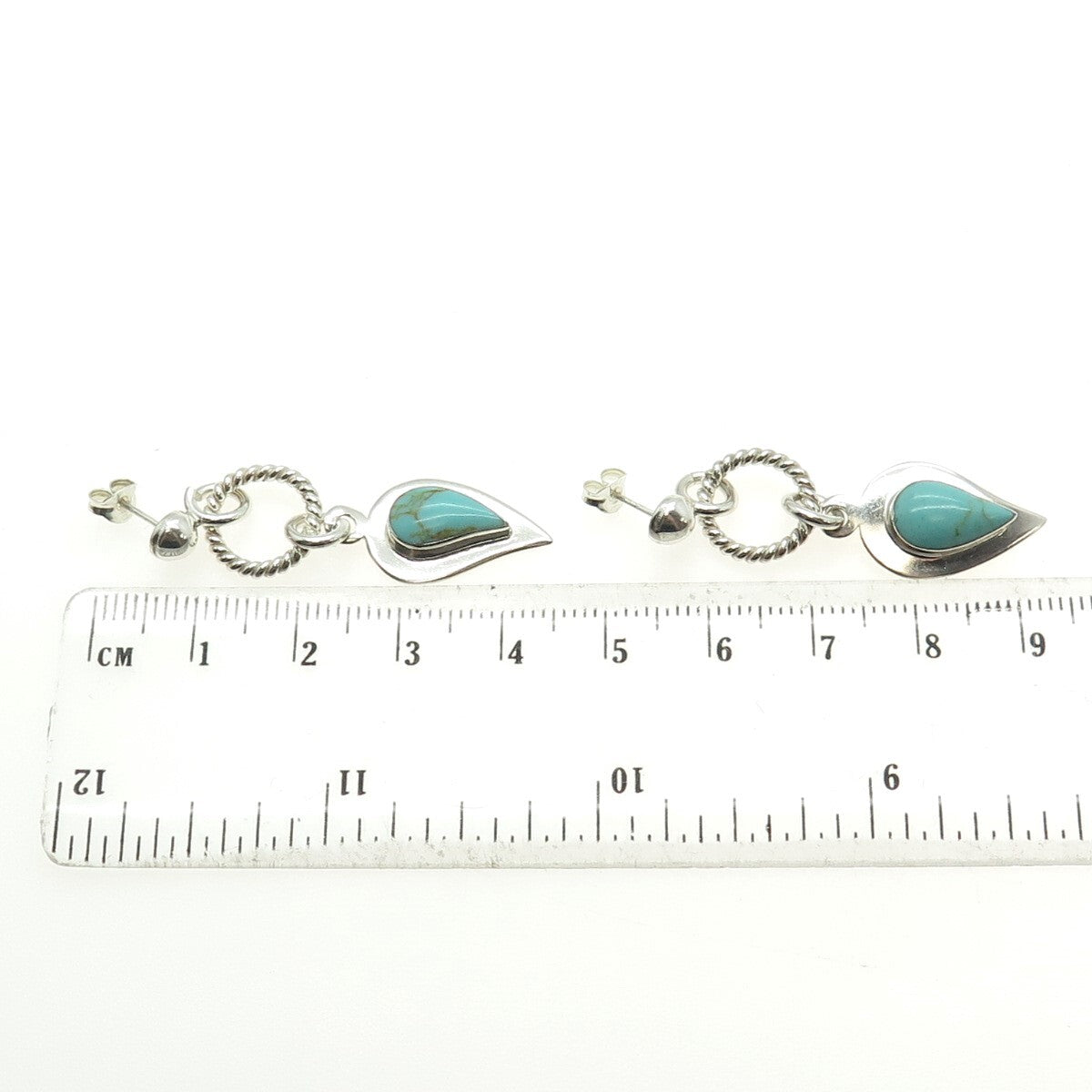 RAGUL CANO 925 Sterling Silver Vintage Mexico Real Turquoise Dangle Earrings