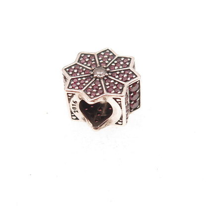 Pandora 925 Sterling Silver 2016 Red & White C Z Poinsettia Slide Bead Charm