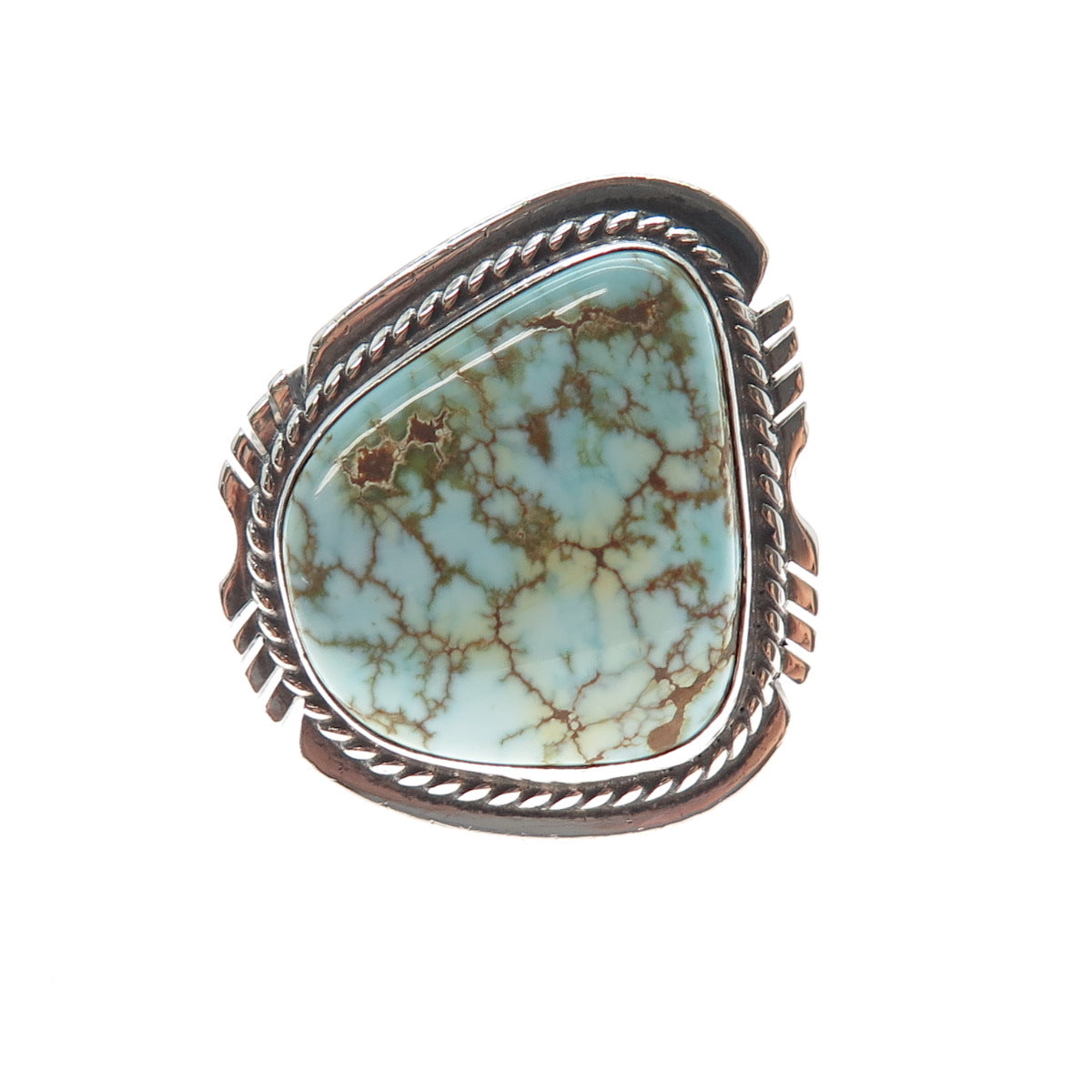 Pete Sanchez Isleta Old Pawn Sterling Silver Vintage Turquoise Ring Size 12.25