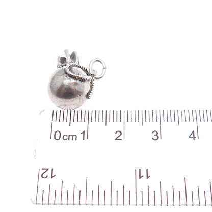 925 Sterling Silver Vintage Coin Bag Oxidized Minimalist 3D Charm Pendant