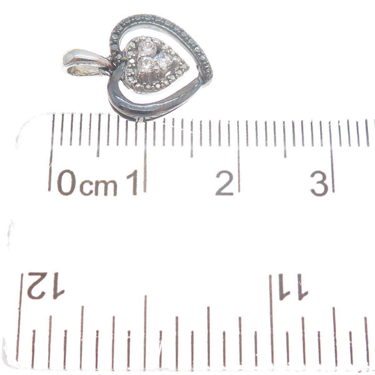 925 Sterling Silver Black Rhodium Round-Cut C Z Heart Minimalist Charm Pendant