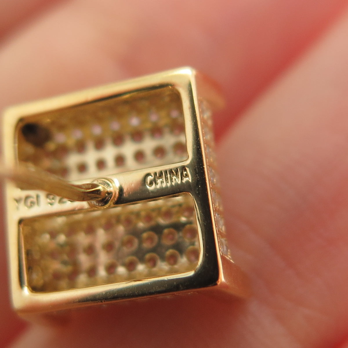 925 Sterling Silver Gold Plated Round-Cut C Z Square Stud Earrings