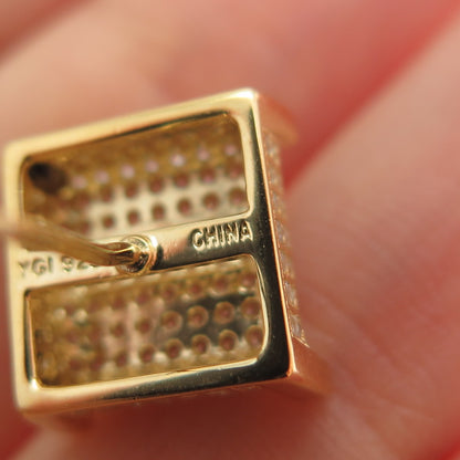 925 Sterling Silver Gold Plated Round-Cut C Z Square Stud Earrings