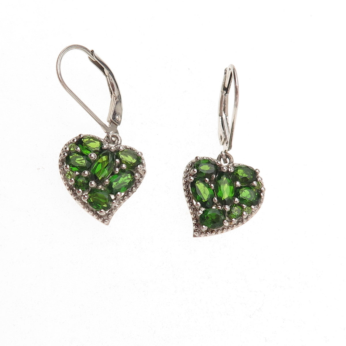 Chuck Clemency 925 Sterling Silver Real Peridot Heart Dangle Earrings