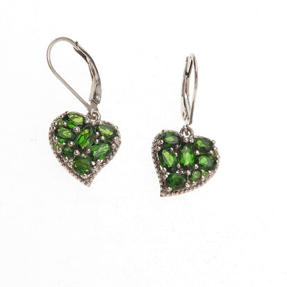 Chuck Clemency 925 Sterling Silver Real Peridot Heart Dangle Earrings