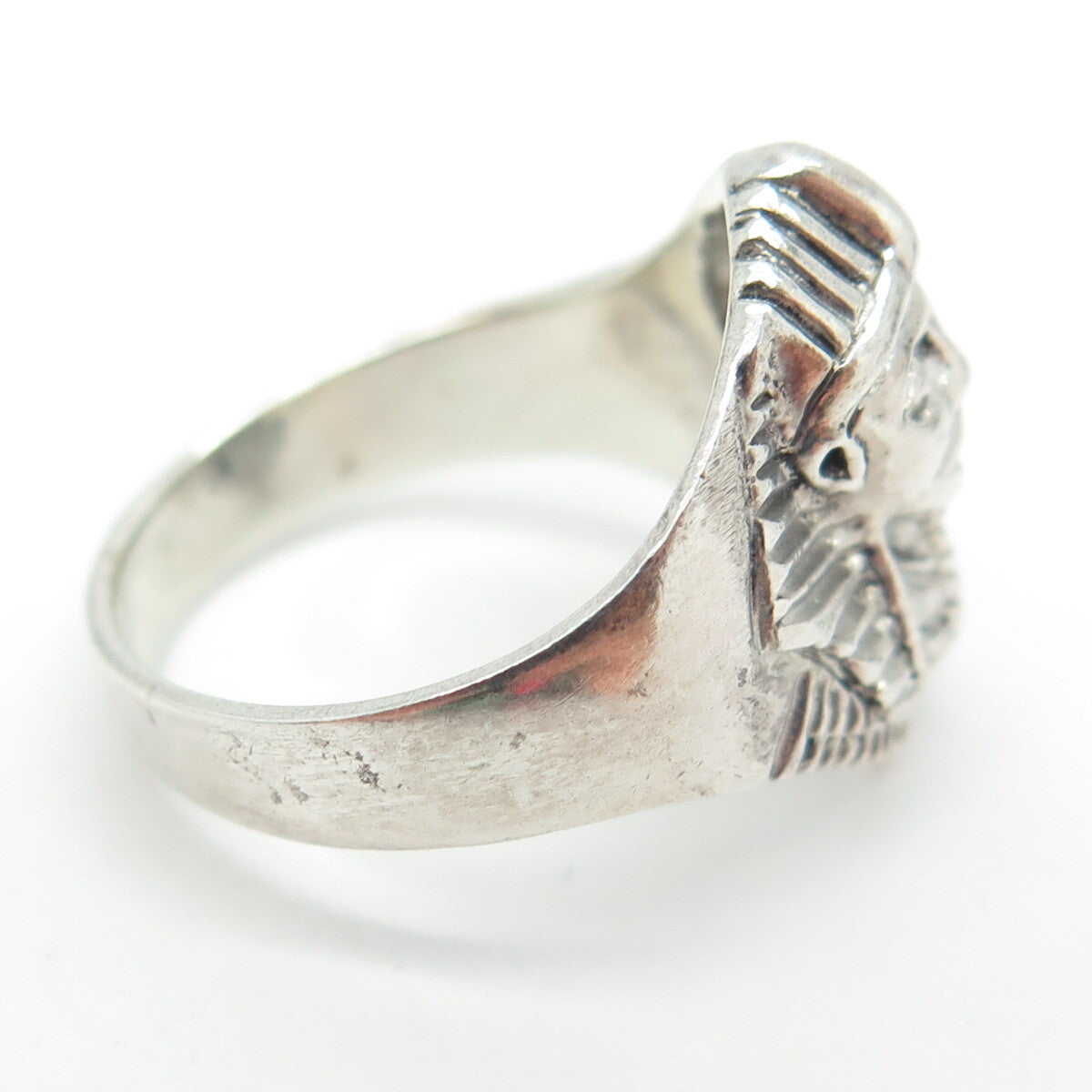 925 Sterling Silver Vintage King Tut Egyptian Pharaoh Ring Size 6.25