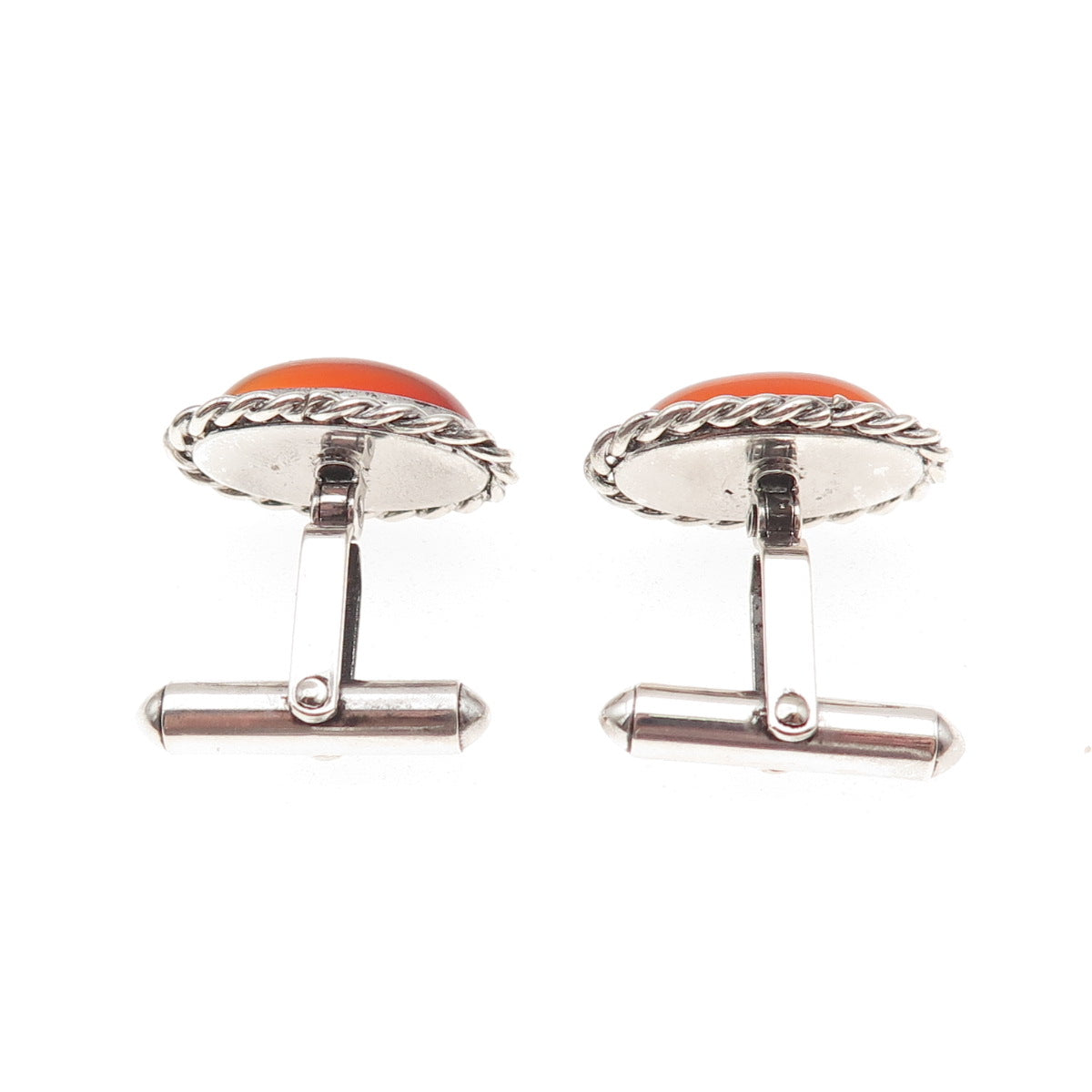 B.A. Ballou 925 Sterling Silver Vintage Real Carnelian Oxidized Cufflinks