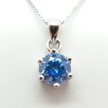 SWAROVSKI 925 Sterling Silver Italy Blue Crystal Box Chain Necklace 16-18"