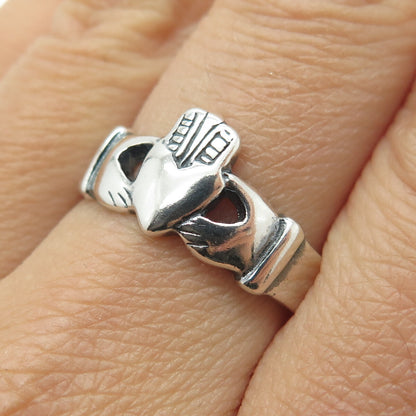 925 Sterling Silver Vintage Irish Claddagh Ring Size 9.25