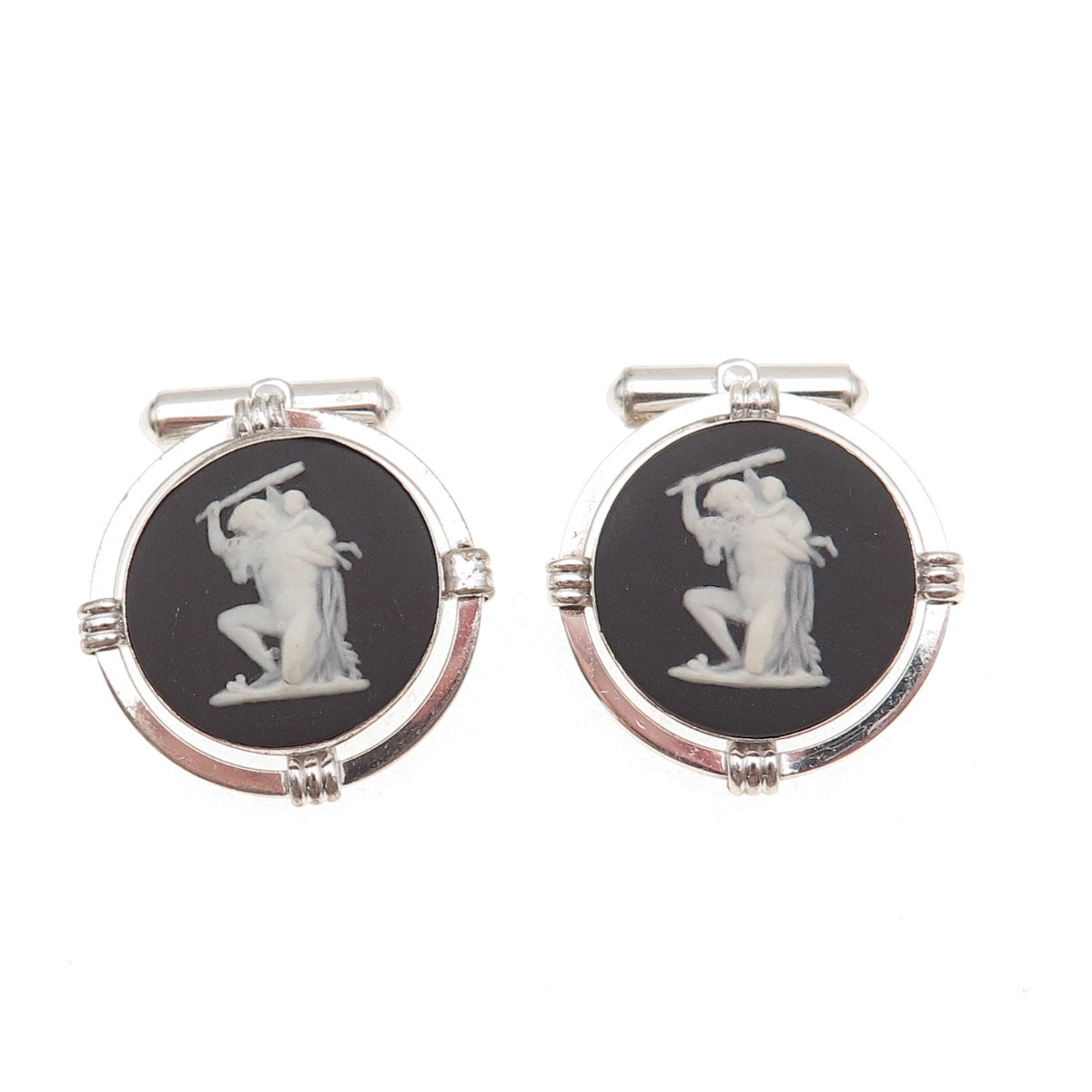 Destino & Wedgwood 925 Sterling Silver Vintage Jasperware Cameo Cufflinks